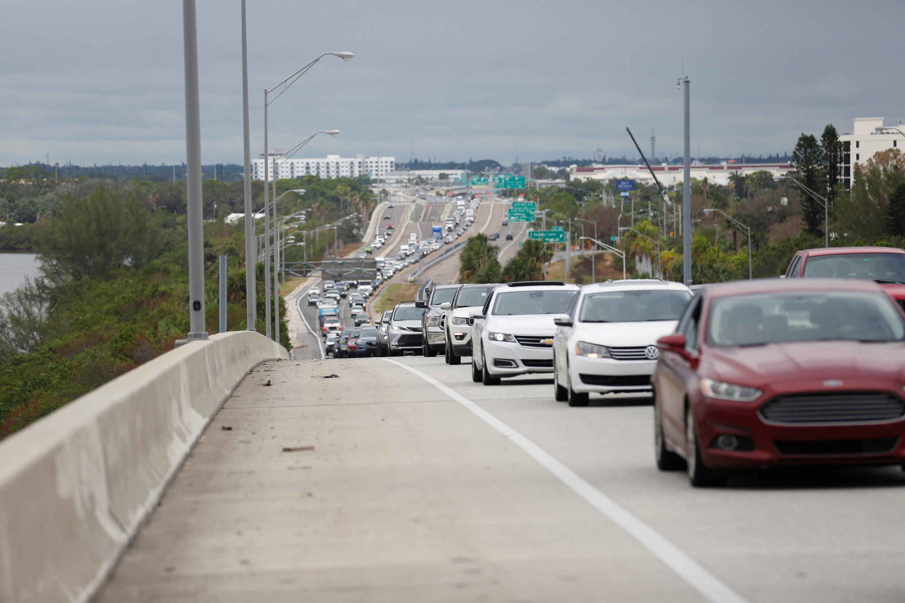 Heavy traffic begins to back up on Interstate 275 South as residents evacuate St. Petersburg, Florida, ahead of Hurricane Milton, U.S., October 7, 2024. REUTERS/Octavio Jones