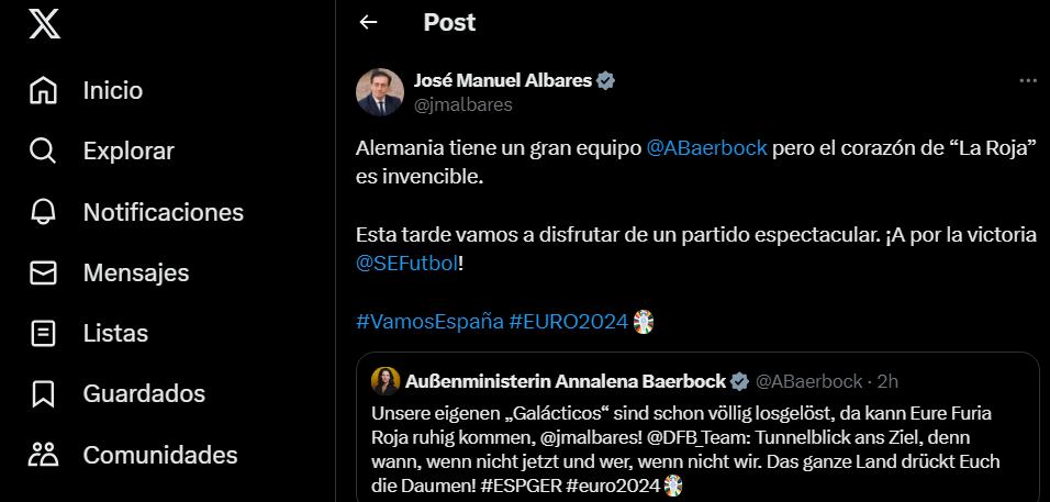 Twitter de Albares con la ministra alemana