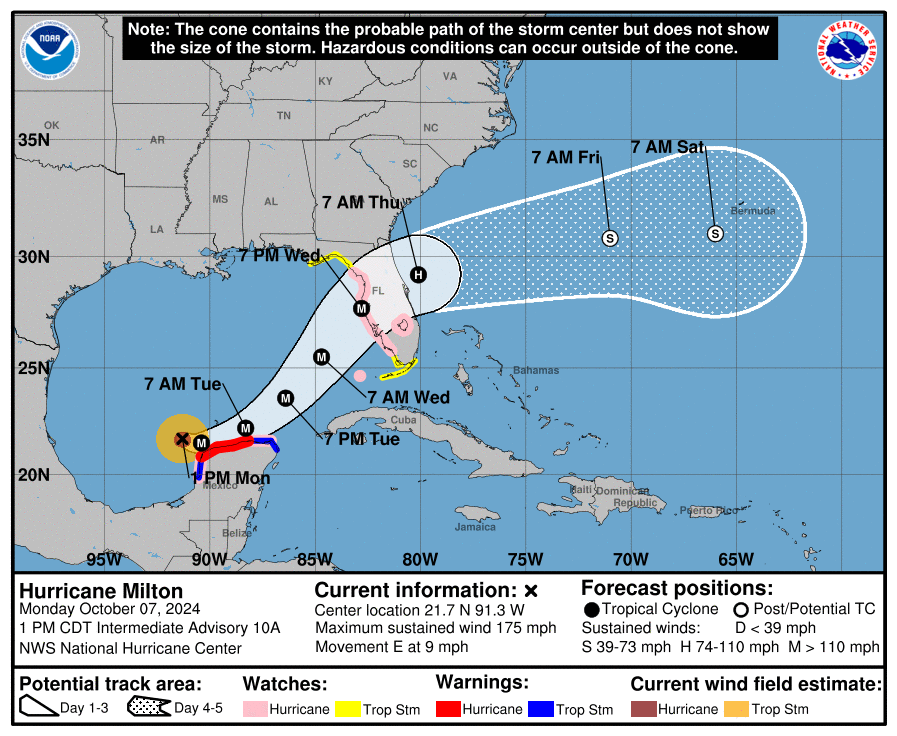 Cono huracán Milton 1PM 7-oct-2024 NHC