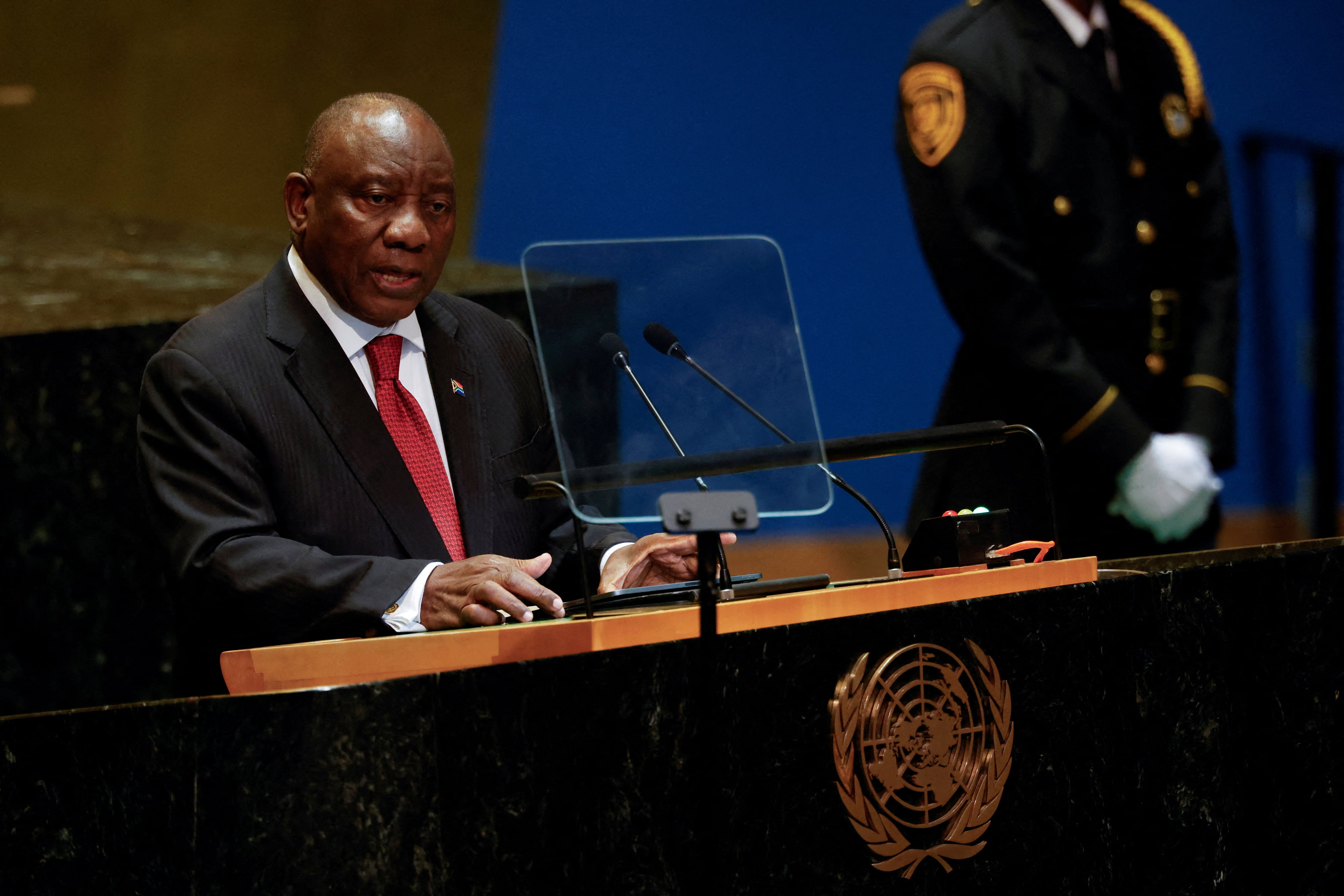 El presidente sudafricano Cyril Ramaphosa pronunció su discurso en la 79° Asamblea General de la ONU este martes en Nueva York (REUTERS/Shannon Stapleton)