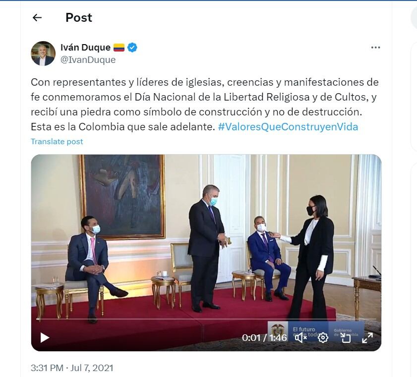 Publicación de Iván Duque de aquel encuentro en el que estuvo Andrea Romero - crédito @IvanDuque