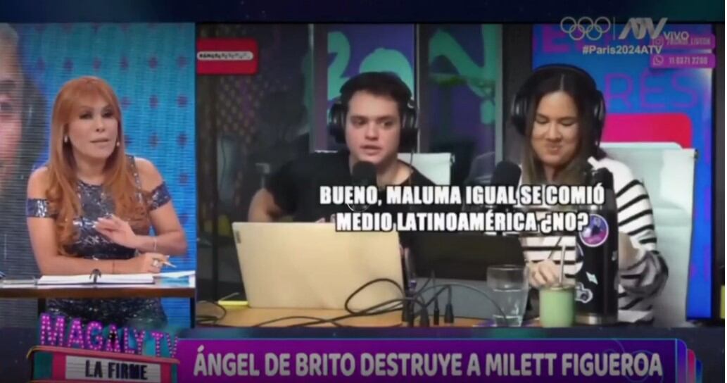 Ángel de Brito afirma que Milett Figueroa le confesó que estuvo con Maluma. (Captura: Magaly TV La Firme)