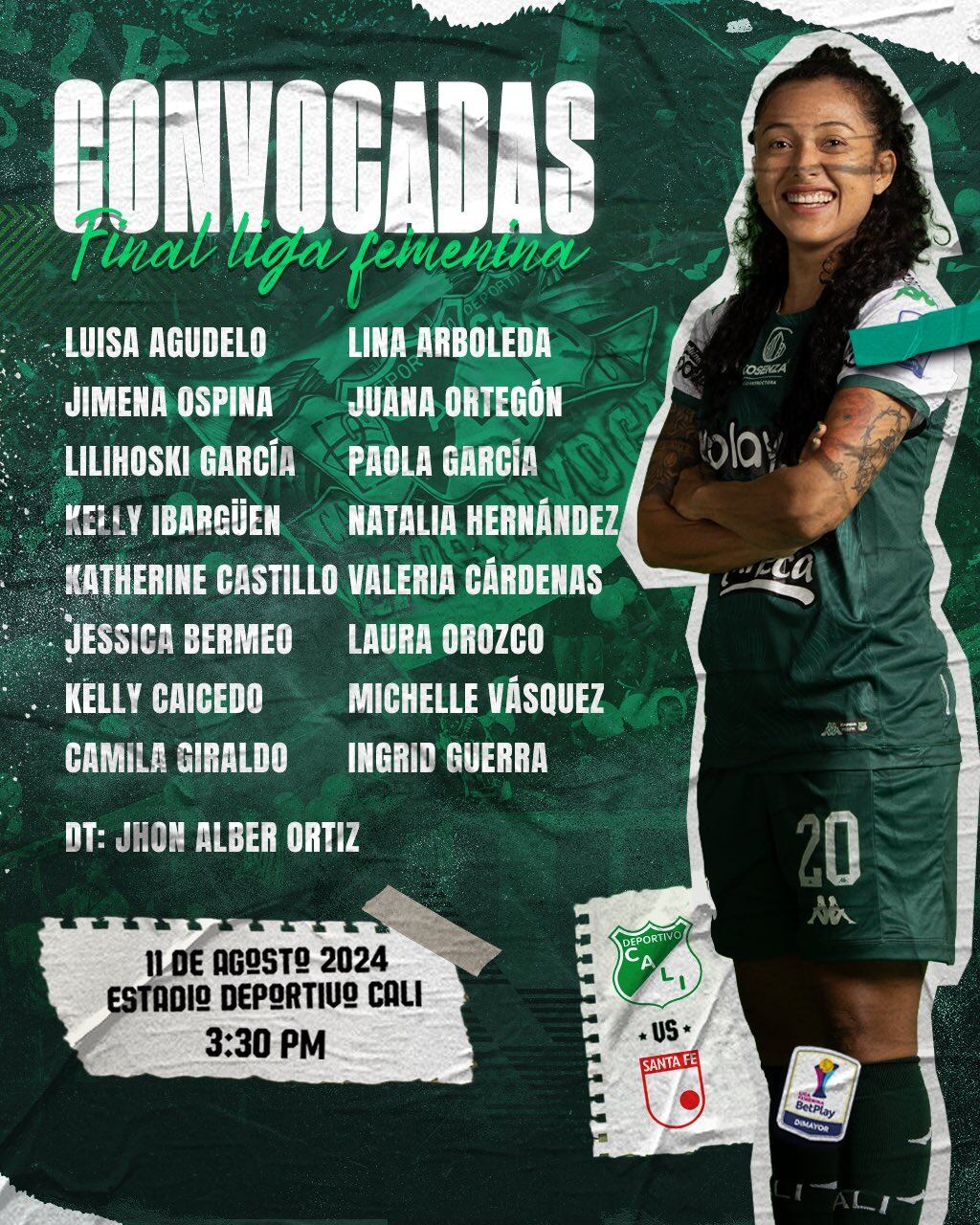 Estas son las 16 jugadoras convocadas por Jhon Alber Ortíz, DT del Deportivo Cali, para la final de ida ante Independiente Santa Fe - crédito Deportivo Cali