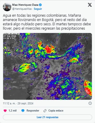 Henríquez sigue activo en sus investigaciones y divulgaciones a través de sus redes sociales. Sobre el pronóstico del clima para la primera semana de octubre de 2024, Henríquez publicó el siguiente mensaje en su red social X - crédito @HenriquezMax/X