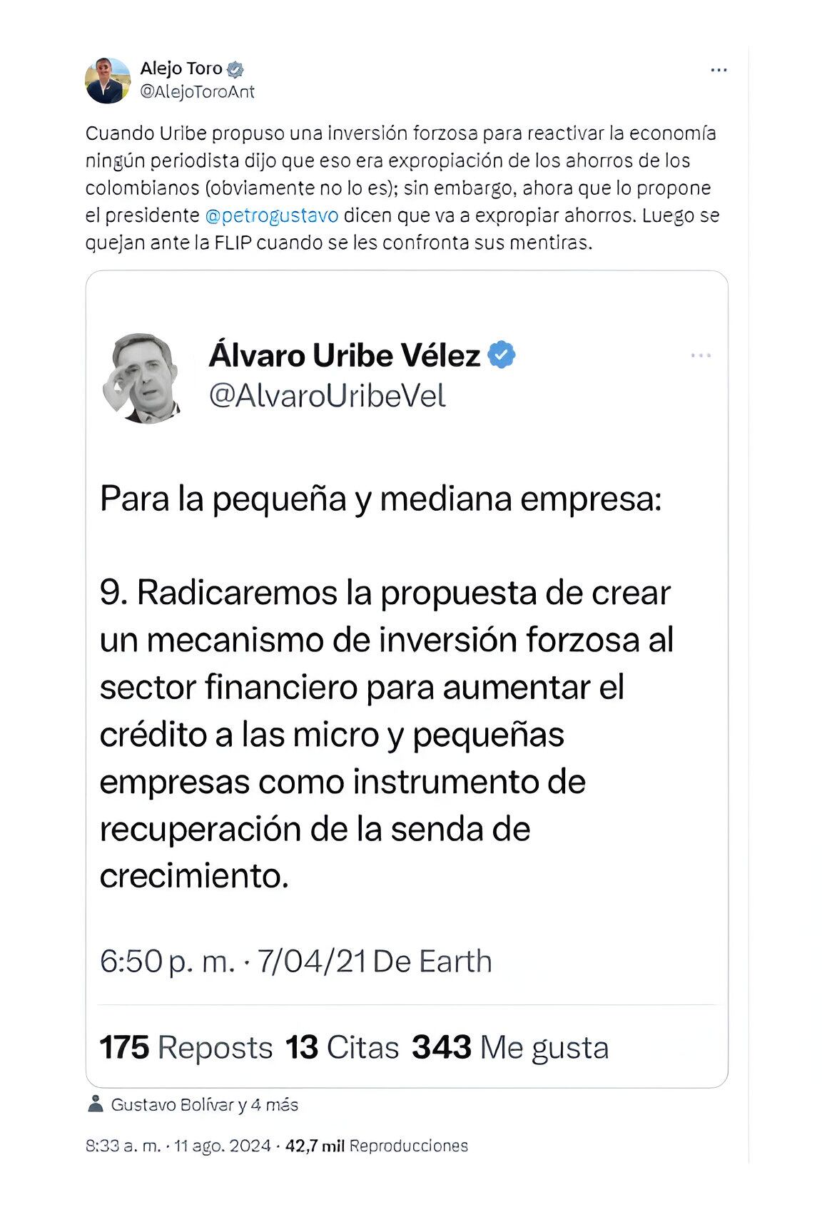 Alejandro Toro revive polémica propuesta de Álvaro Uribe en redes