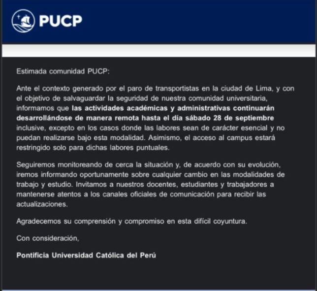 Comunicado de la PUCP.