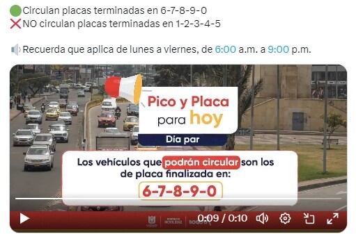 Pico y placa hoy en Bogotá