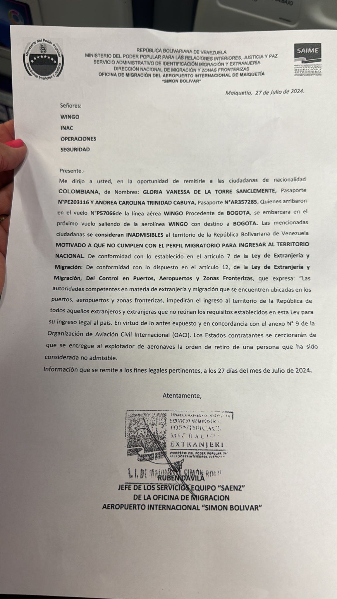 Vanessa de la Torre no pudo entrar a Venezuela - crédito @vanedelatorre/X