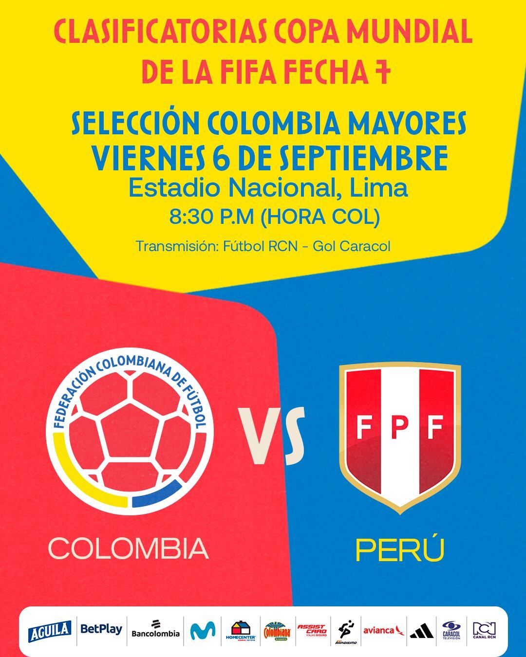 Colombia vs. Perú se jugará en el estadio Nacional de Lima - crédito FCF