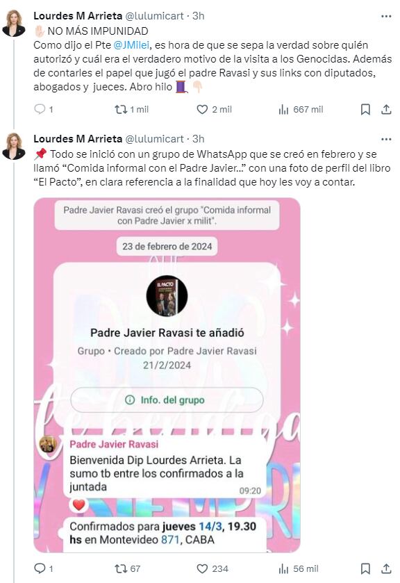 Lourdes Arrieta chats visita de los diputados de LLA a los represores en el penal de Ezeiza