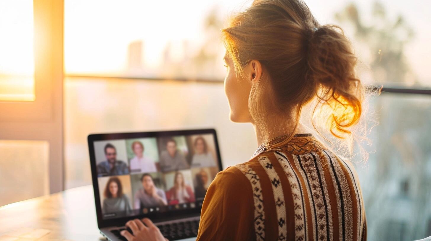 Profesional femenina concentrada en una videollamada de trabajo utilizando una laptop en su departamento, ejemplificando el éxito del teletrabajo. La imagen ilustra la importancia de la conectividad y las herramientas de comunicación online para el trabajo remoto, mostrando una rutina laboral adaptada a los avances tecnológicos y a las necesidades de flexibilidad laboral. (Imagen ilustrativa Infobae)