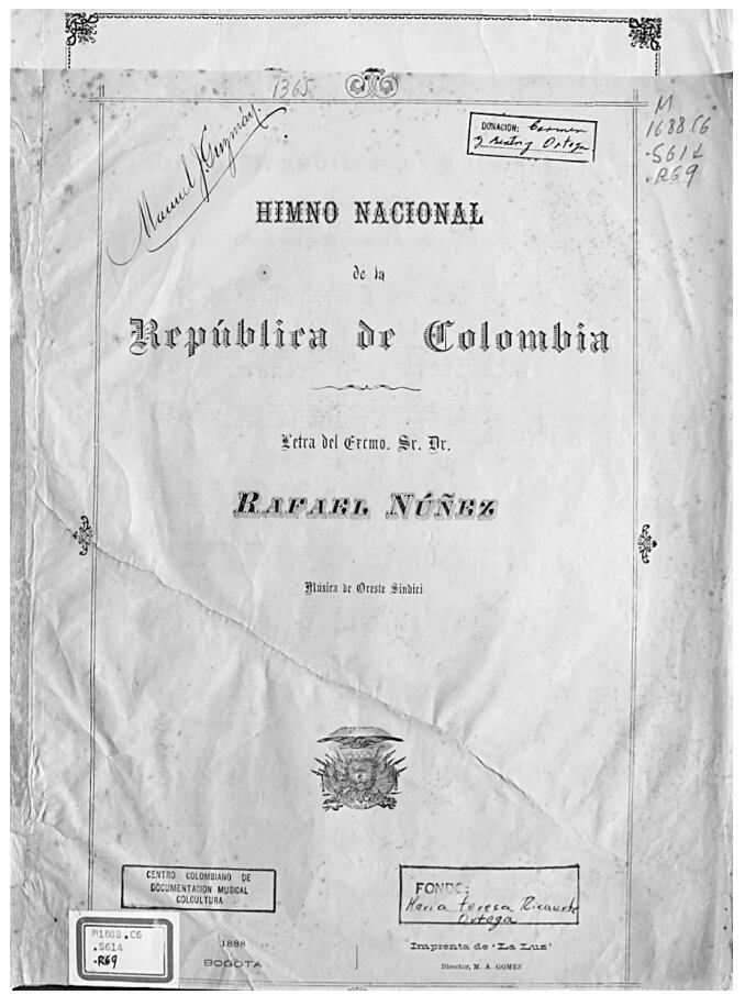 Partitura himno de Colombia Oreste Sindici