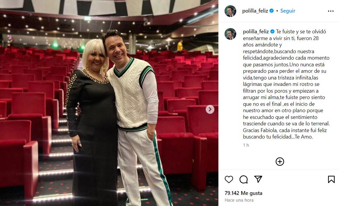 Nelson Polanía expresó su dolor en Instagram tras la muerte de su esposa, la Gorda Fabiola, fallecida el 19 de septiembre - crédito polilla_feliz / Instagram