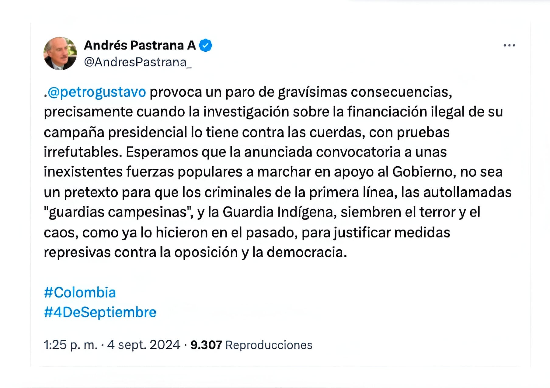 Andrés Pastrana atacó a Gustavo Petro