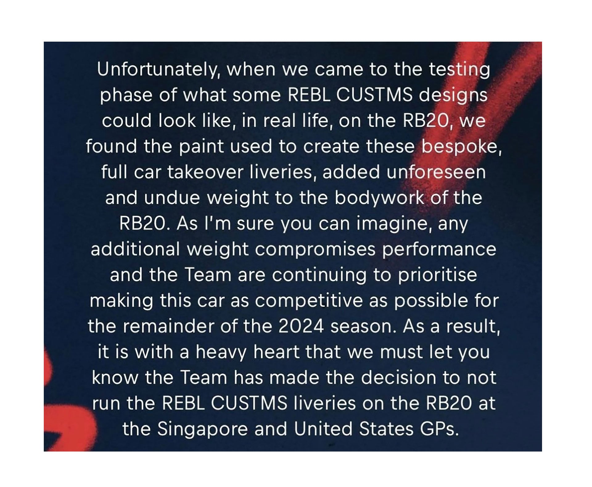 Red Bull no cambiará el diseño del auto para el GP de Singapur