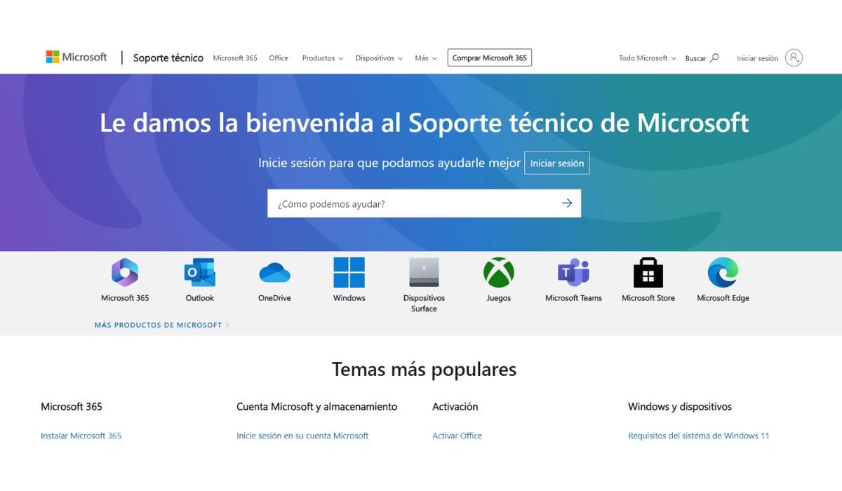 En la página de soporte técnico de Microsoft se encuentra información relacionada con todos sus productos y servicios. (Microsoft)