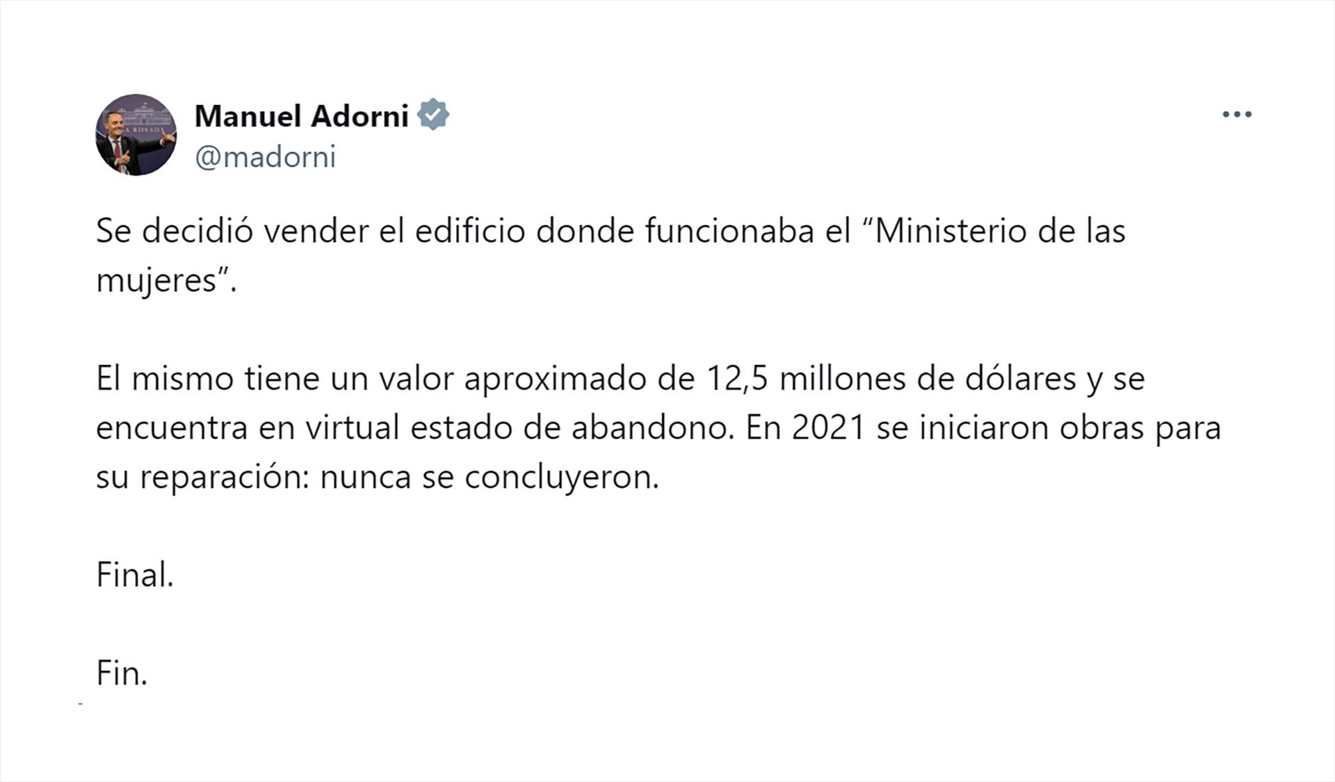 Adorni Ministerio de mujeres