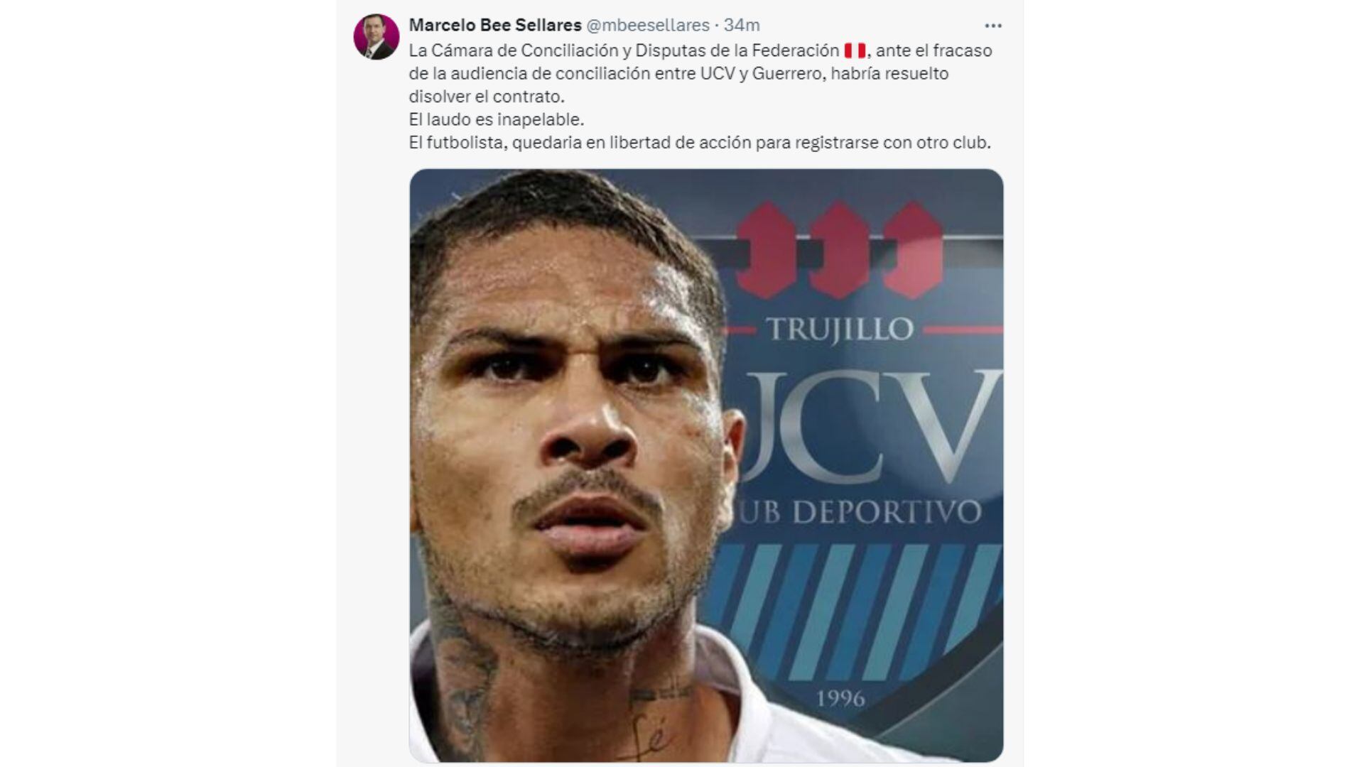 Abogado argentino informó que Paolo Guerrero se liberó de César Vallejo y podrá fichar por otro club en este 2024.