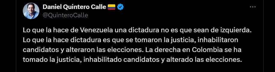 Daniel Quintero dice que en Venezuela hay dictadura - @QuinteroCalle/X