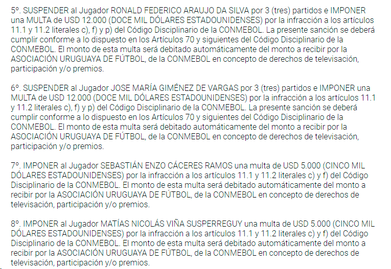 Sanción a los jugadores de Uruguay tras lo sucedido en la Copa América - 2