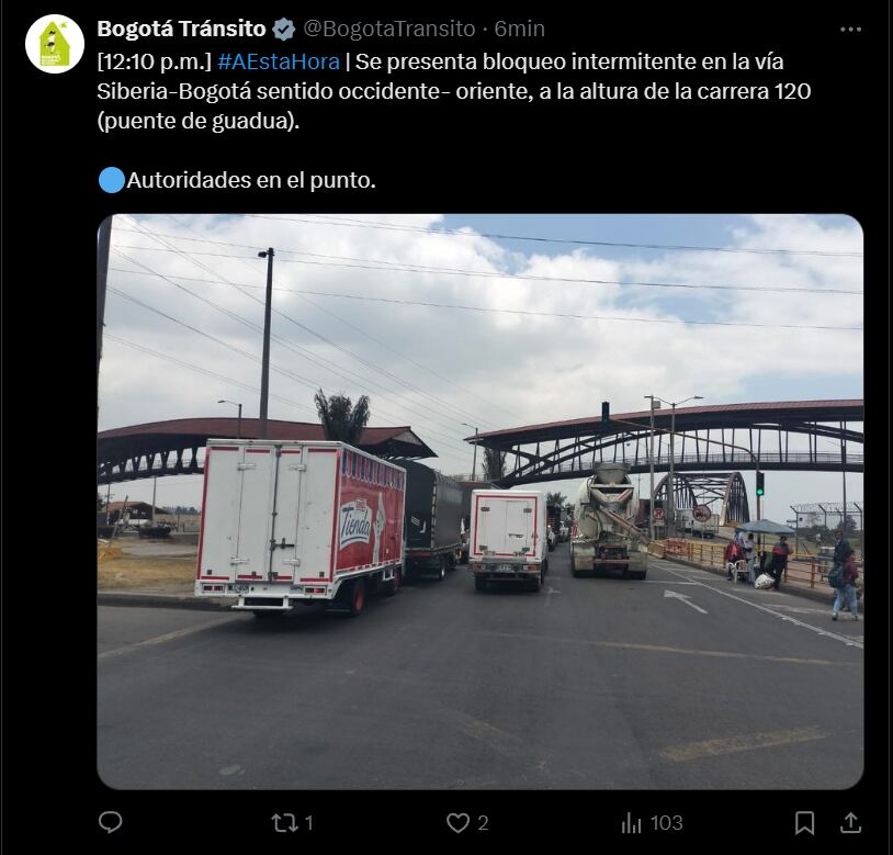 Los transportadores ya hacen presencia en la calle 80 y colapsan la movilidad - crédito red social X