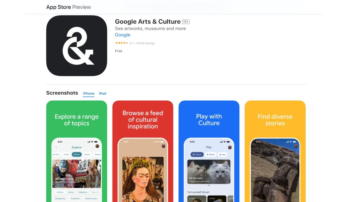 Esta aplicación de Google se encuentra disponible en App Store y Play Store. (Google Arts & Culture)