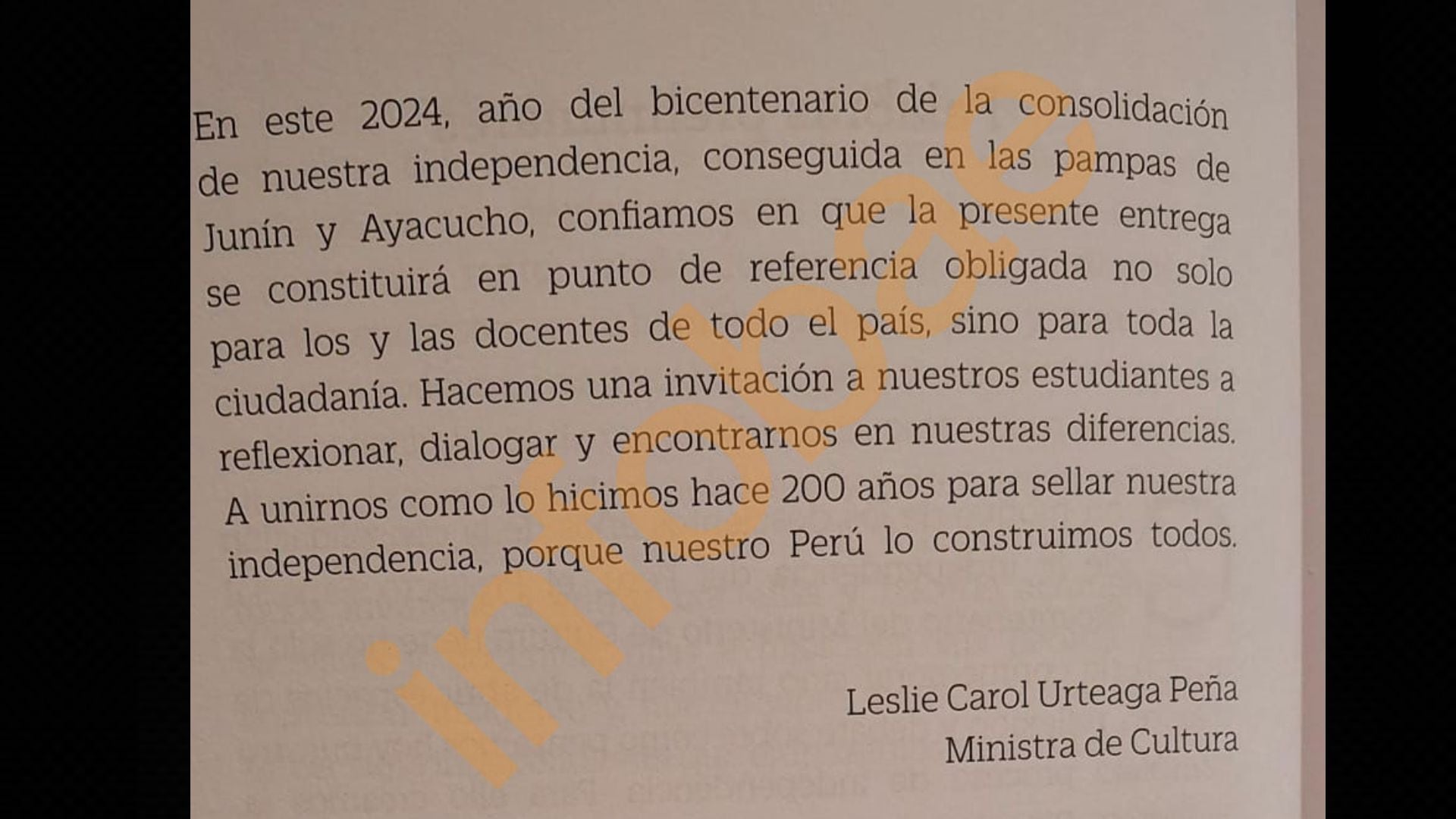 Incorporan texto de Dina Boluarte en libro del Bicentenario