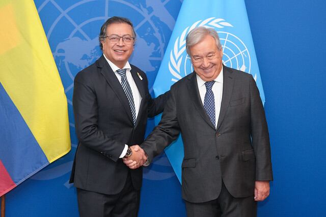 Gustavo Petro  se reunió con el secretario General de las Naciones Unidas, Antonio Guterres - crédito Juan Diego Cano - Presidencia de la República