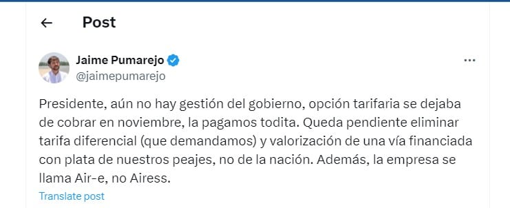 Jaime Pumarejo le contesta al presidente Petro - crédito @jaimepumarejo