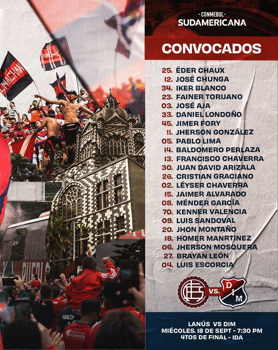 Estos son los jugadores que viajaron a territorio argentino del DIM para enfrentar al Lanús por Copa Sudamericana - crédito Conmebol