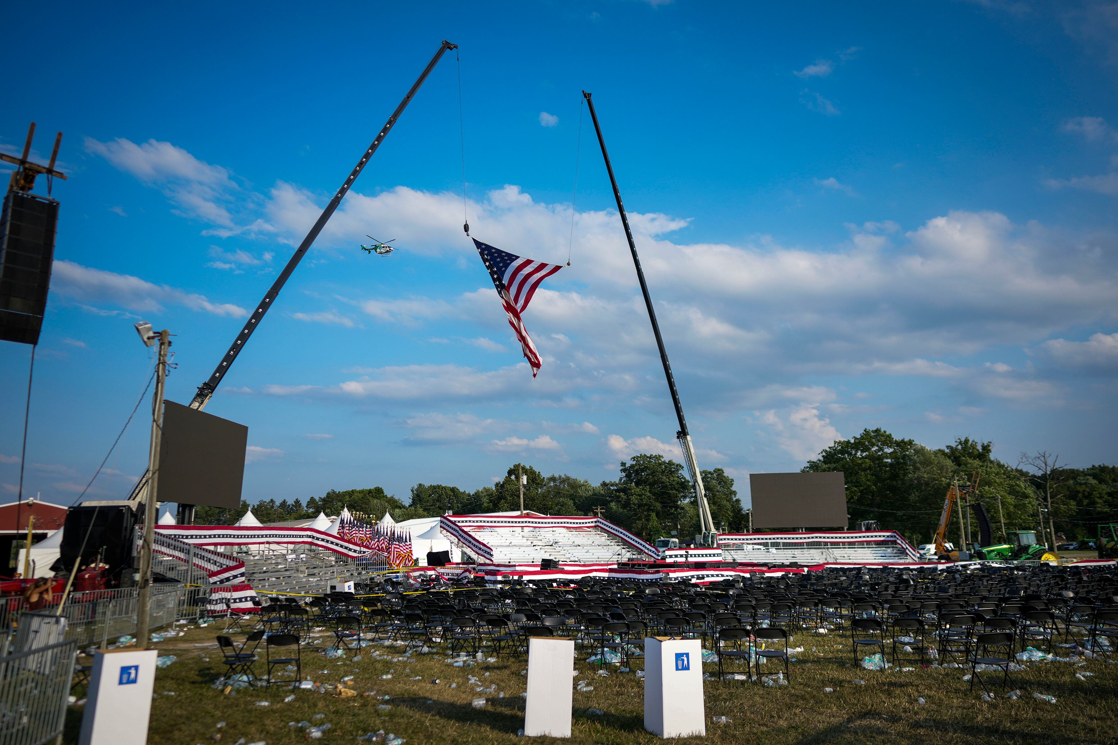 La escena después del mitin de Donald Trump había sido desalojada tras el intento de asesinato en Butler, Pensilvania, el sábado 13 de julio de 2024 (Doug Mills/The New York Times)