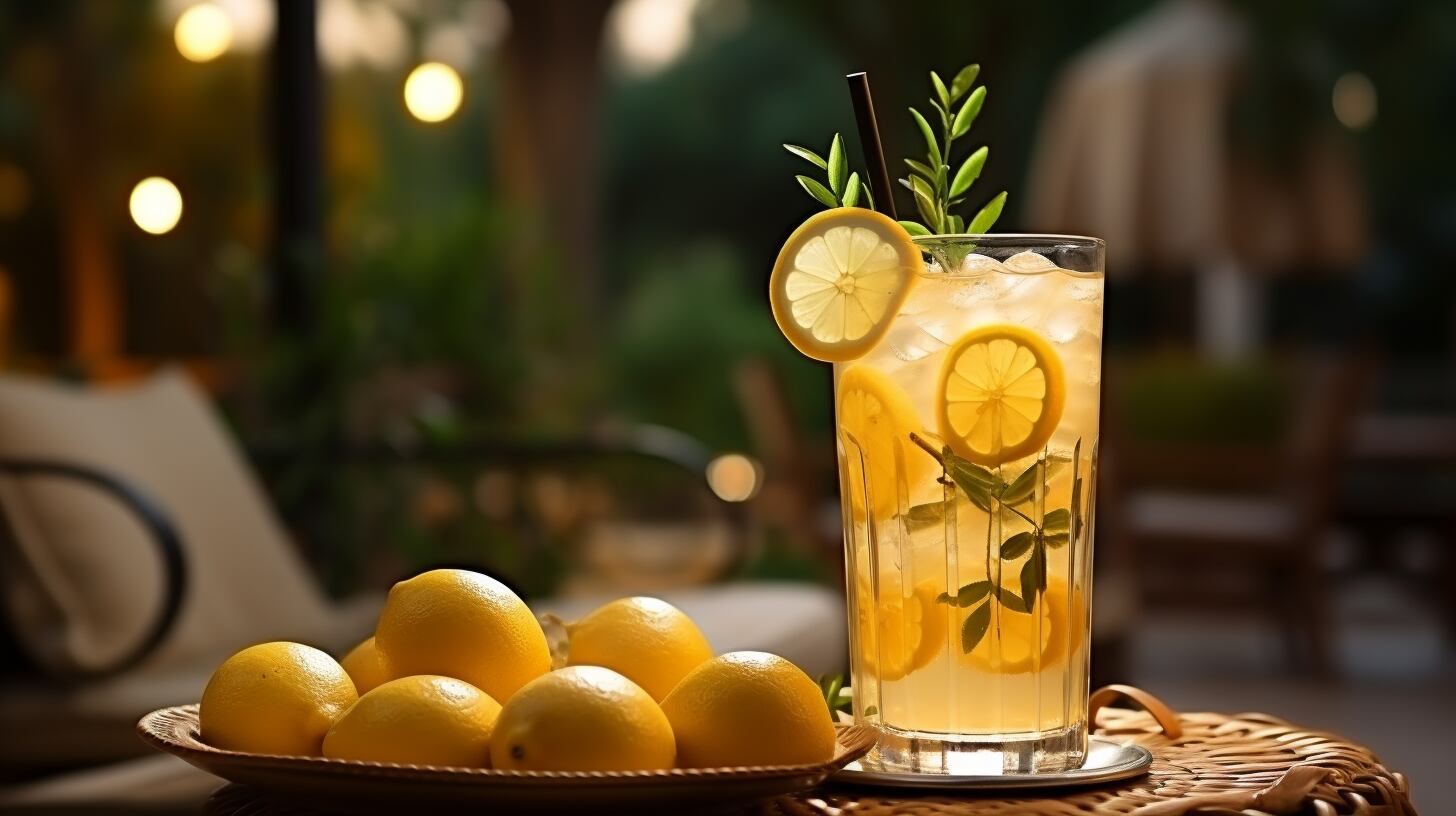 Vaso de limonada con rodajas de limón, hojas de menta y jengibre. Una bebida refrescante y llena de vitaminas y energía natural. Opción saludable para la dieta. (Imagen ilustrativa Infobae)