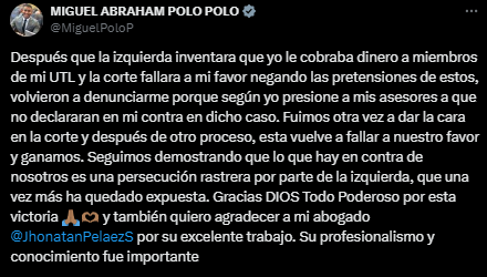 El congresista celebró el fallo a favor por parte de la Corte Suprema en su red social X, declarando que estas denuncias son realizadas por "la izquierda" - crédito Miguel Polo Polo/X