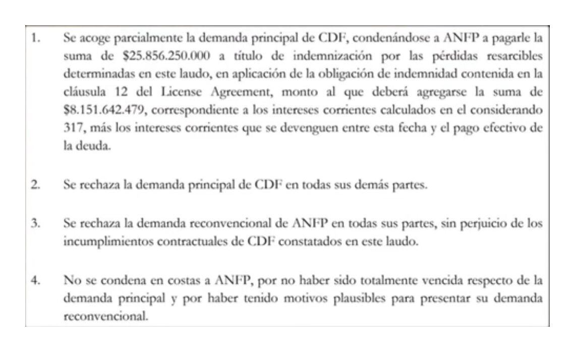 Resolución del Centro de Arbitraje de Santiago de Chile contra la Federación