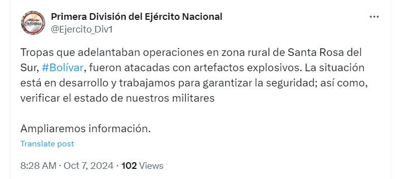 Los soldados heridos fueron trasladados hasta centros médicos cercanos - crédito @Ejercito_Div1