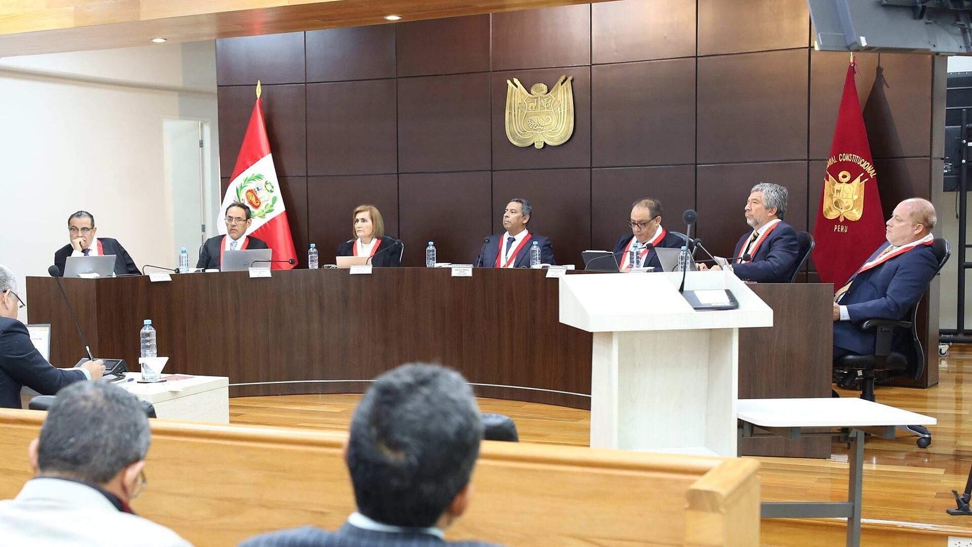 Integran el Tribunal Constitucional los magistrados Francisco Morales (presidente), Luz Pacheco (vicepresidente), Gustavo Gutiérrez, Helder Haro, Manuel Monteagudo, César Ochoa y Pedro Hernández. Foto: TC