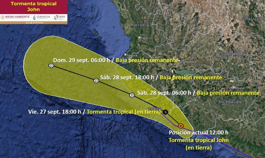 Trayectoria en tierra de la Tormenta Tropical John