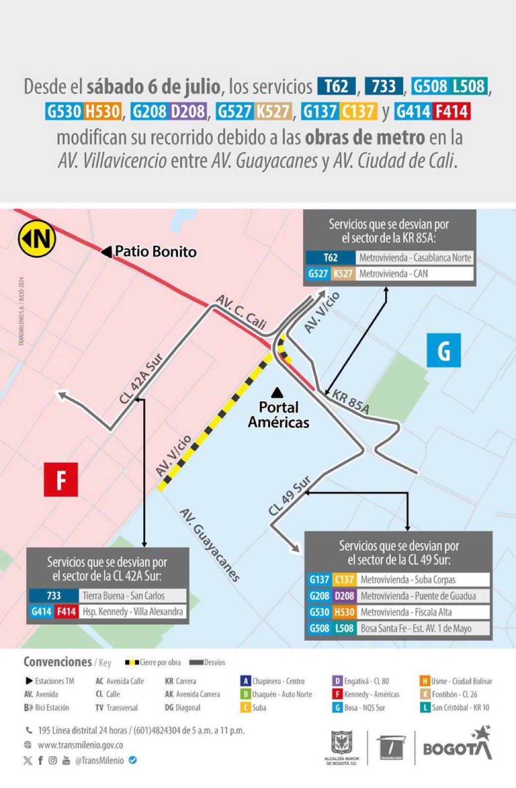 Los cambios en estos servicios zonales se deben a la obras que se avanzan para la construcción de la línea del metro - crédito @TransMilenio