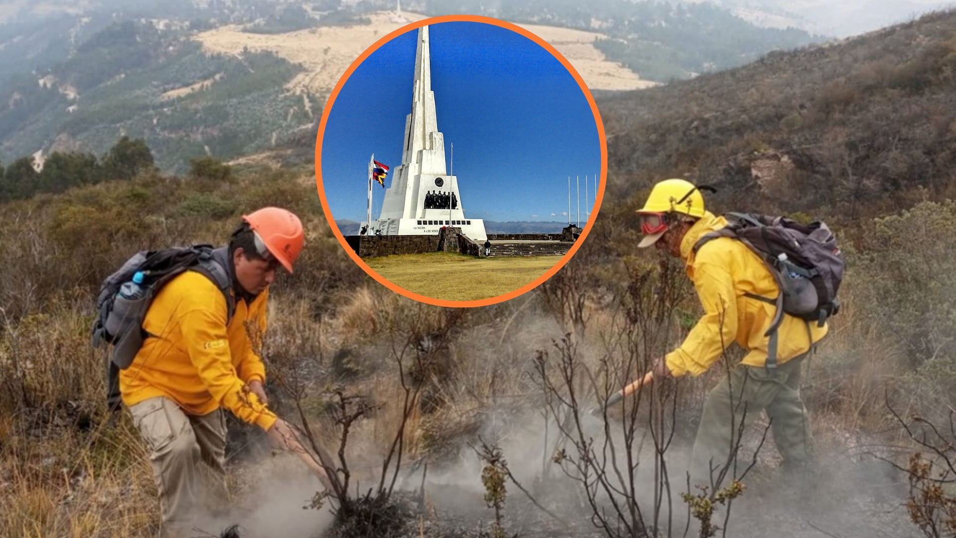 Bomberos forestales lograron apagar incendio en Santuario Histórico Pampa de Ayacucho. (Fotocomposición: Infobae Perú / ANDINA)