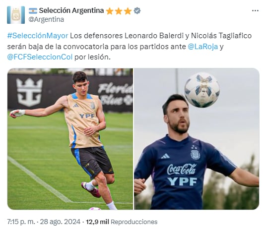 Tagliafico y Balerdi, bajas en Argentina