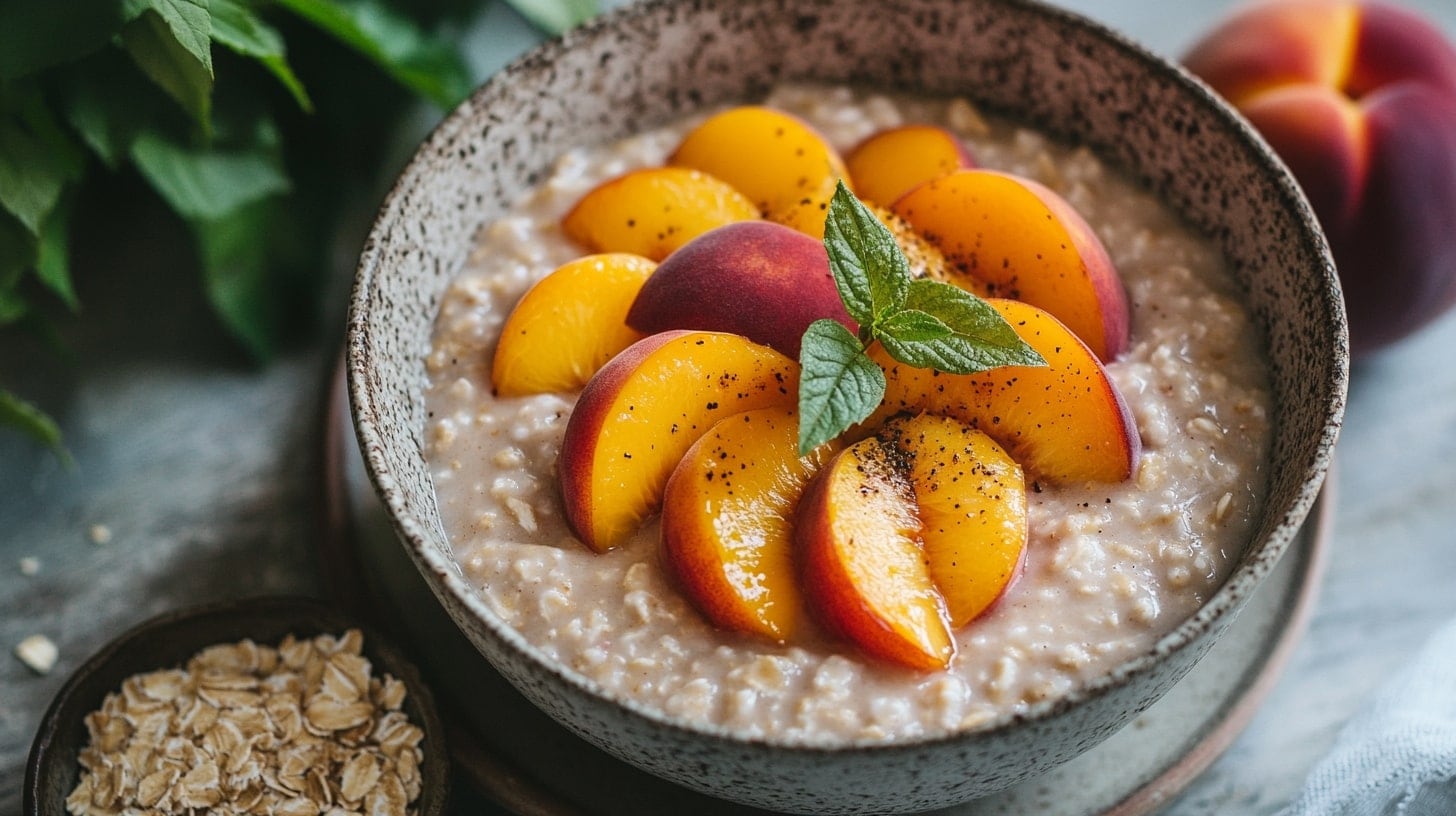 duraznos picados, avena, desayuno saludable, fruta y cereal, receta, combinación de sabores  - (Imagen Ilustrativa Infobae)