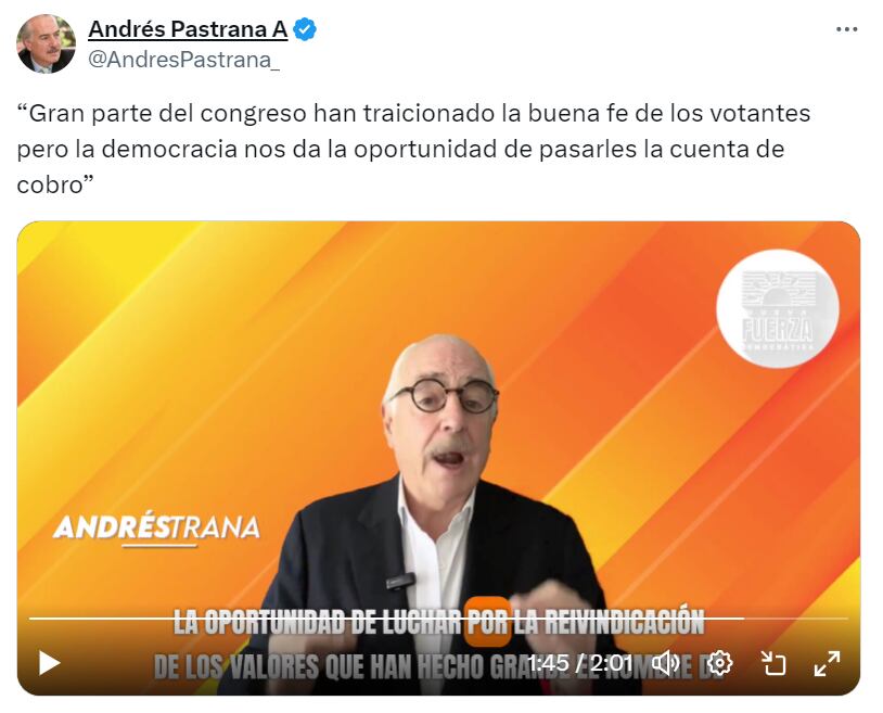 Andrés Pastrana creó una nueva organización política - crédito @AndresPastrana_/X