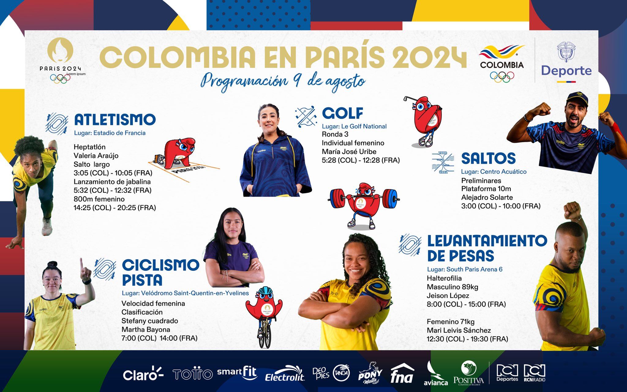 Así competirá el equipo Colombia en el día 13  de JJOO Paris 2024 | Comité Olímpico Colombiano