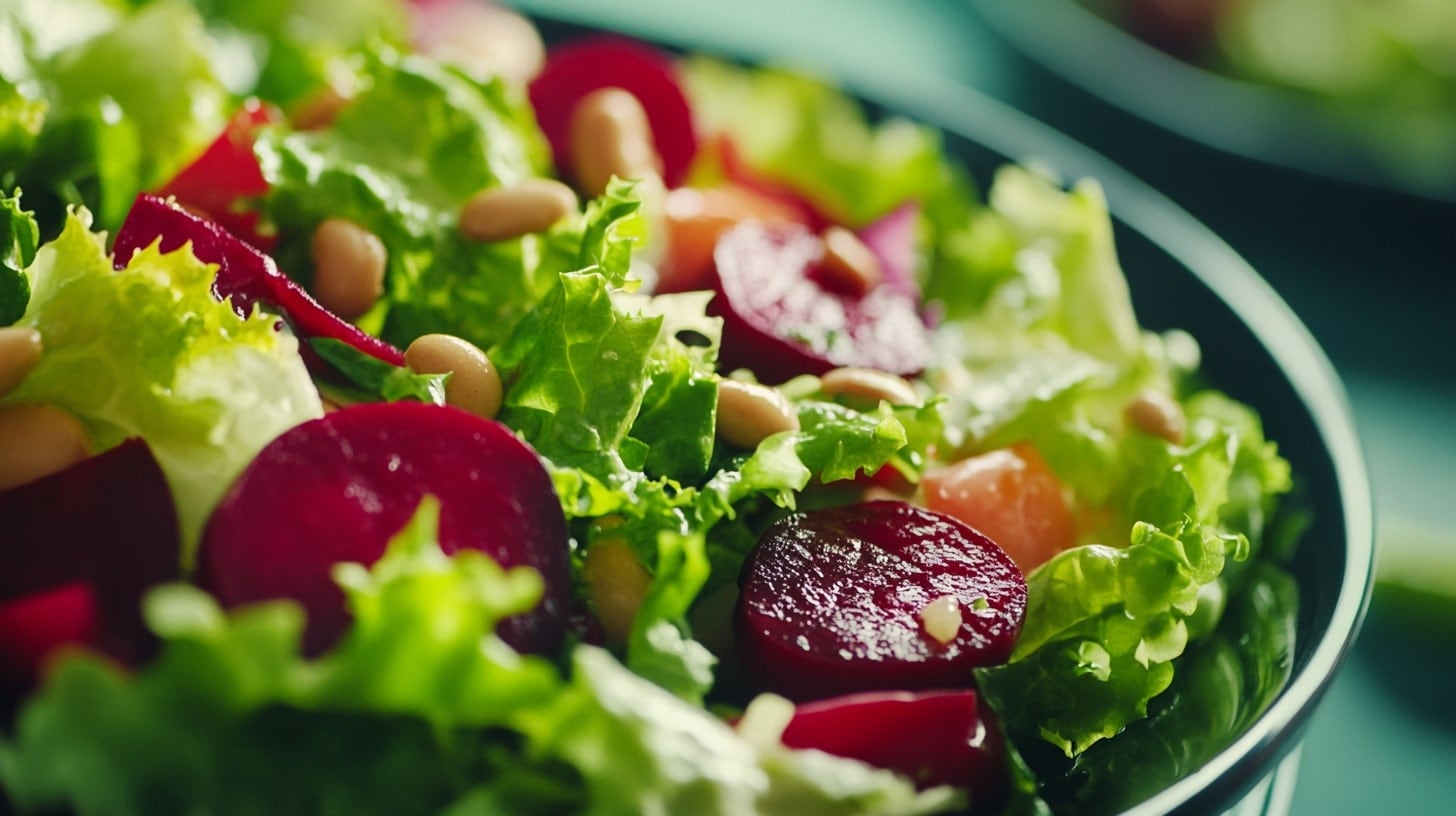 Ensalada vegana con lechuga, remolacha y frijoles, comida ligera y nutritiva, platillo vegetariano fresco. - (Imagen Ilustrativa Infobae)