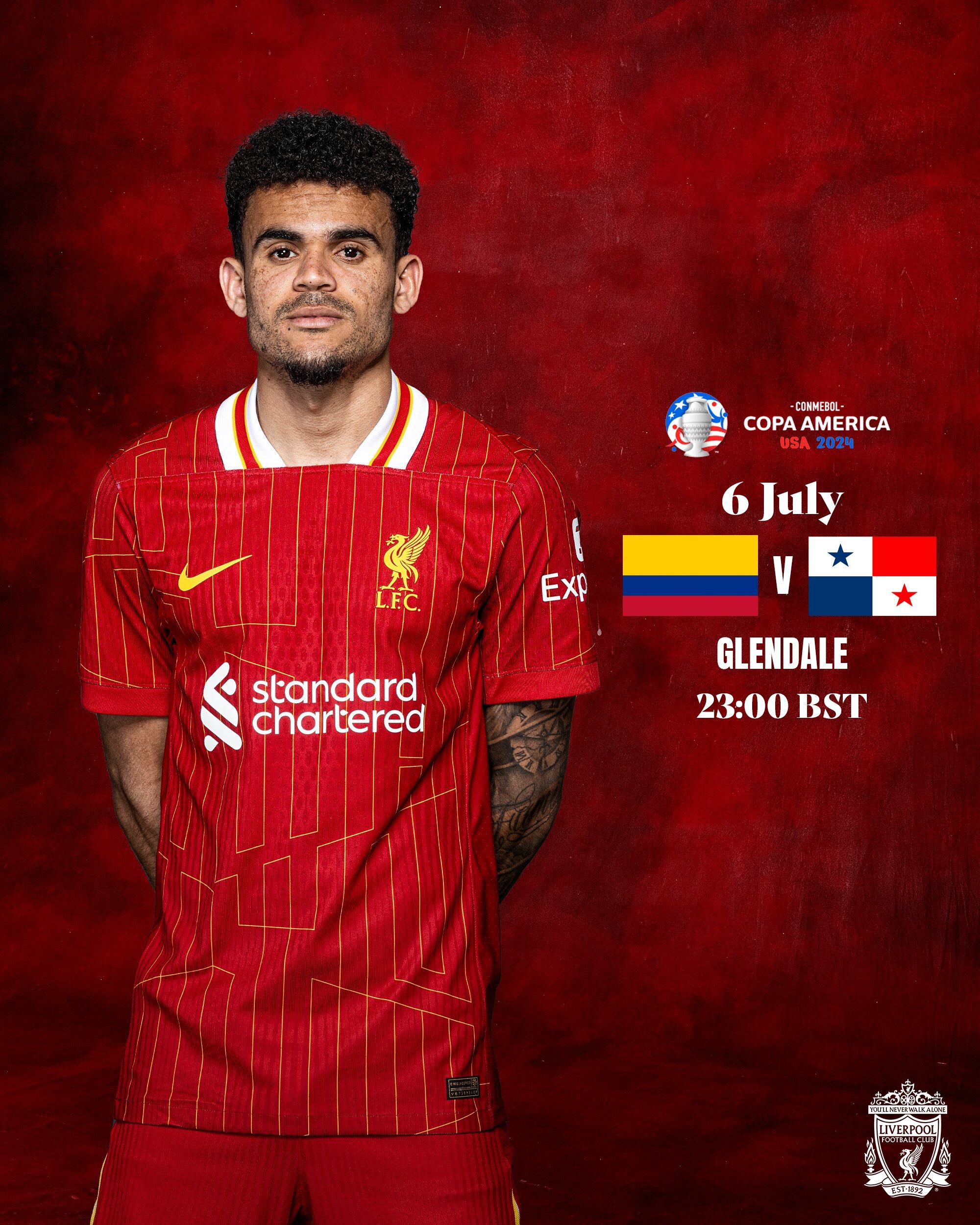 Este fue el post oficial del Liverpool para anunciar el partido entre Colombia y Panamá por los cuartos de final de la Copa América crédito-@LFC/X