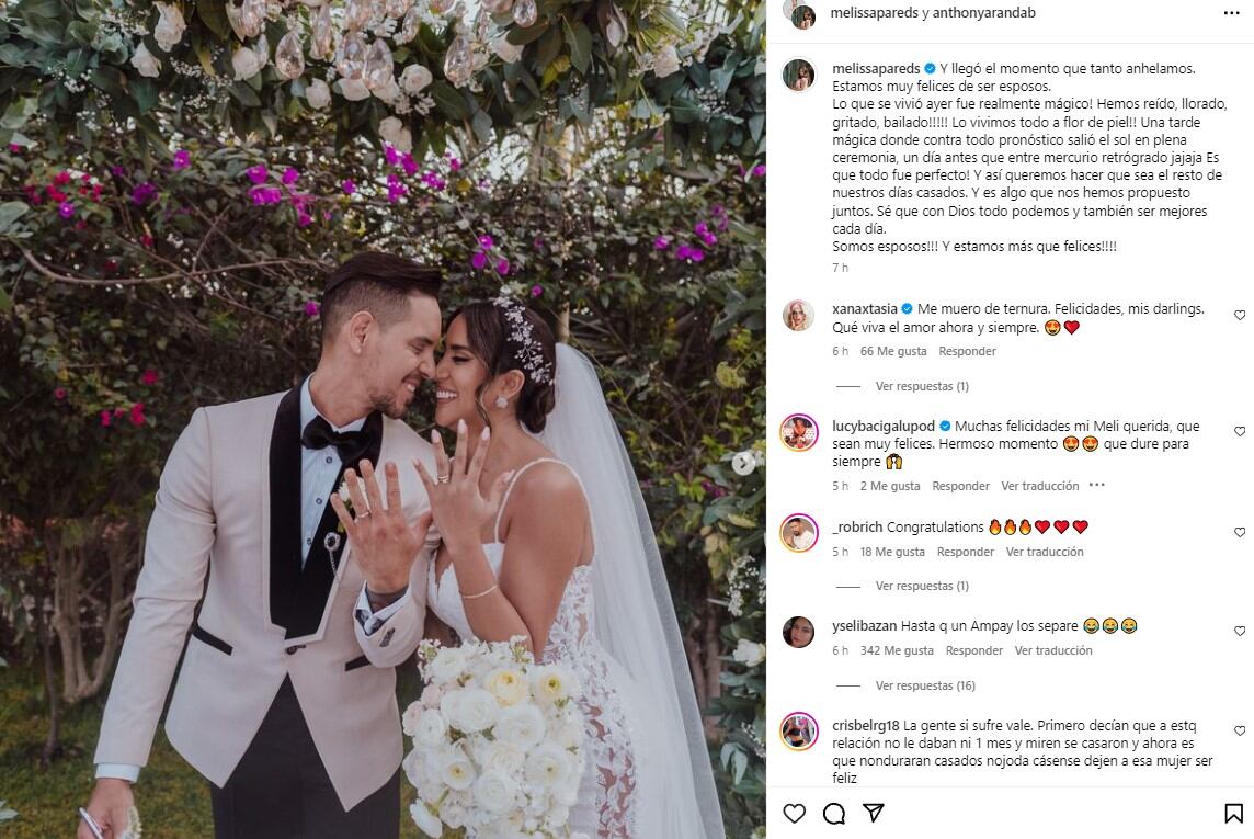 El emotivo mensaje de Melissa Paredes tras casarse con Anthony Aranda. (Captura: Instagram melissapareds)