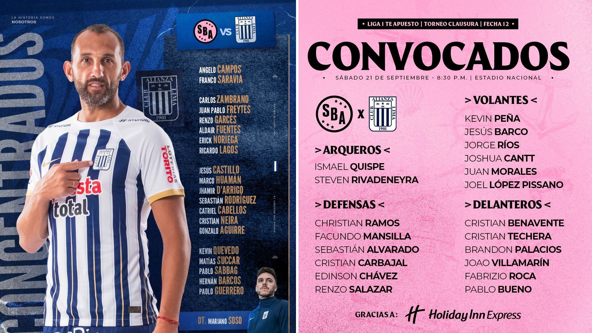 Lista de convocados de Alianza Lima y Sport Boys por el duelo de la fecha 12 del Torneo Clausura 2024.