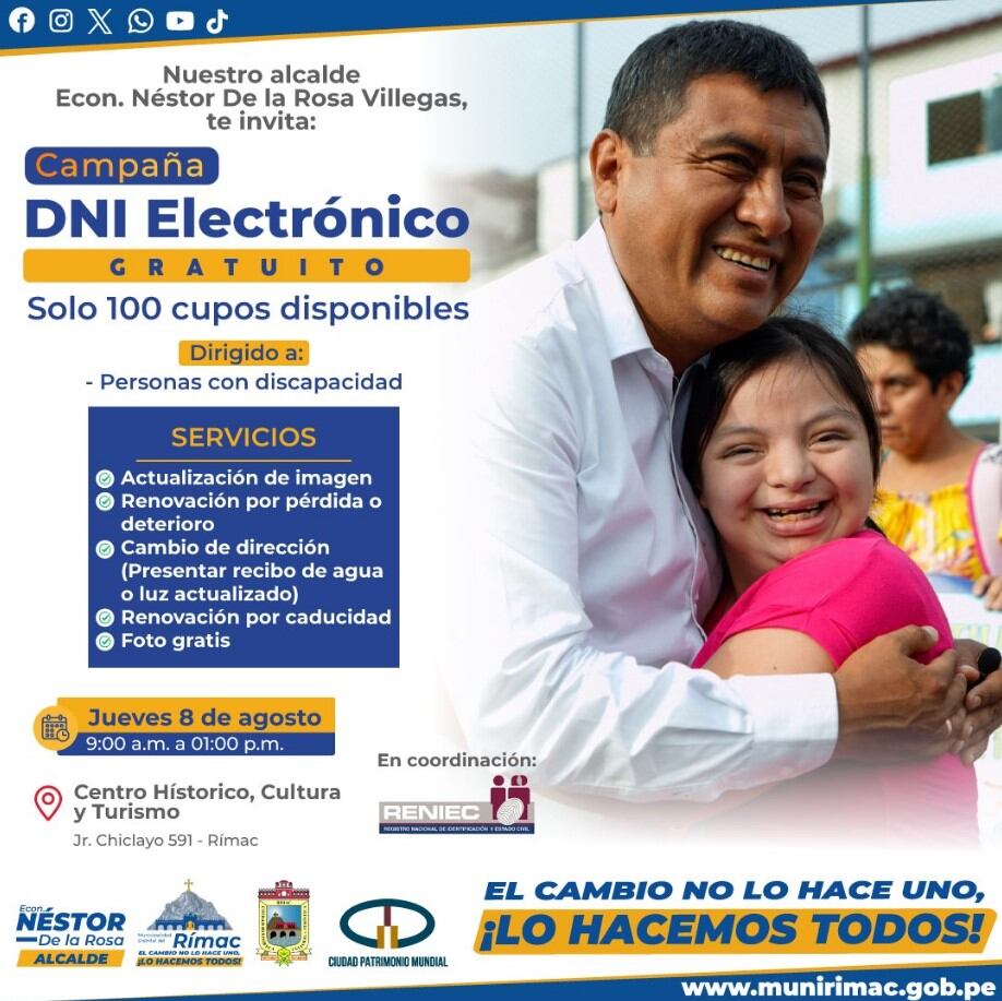 Municipalidad del Rímac anuncia campaña grtauita de DNI