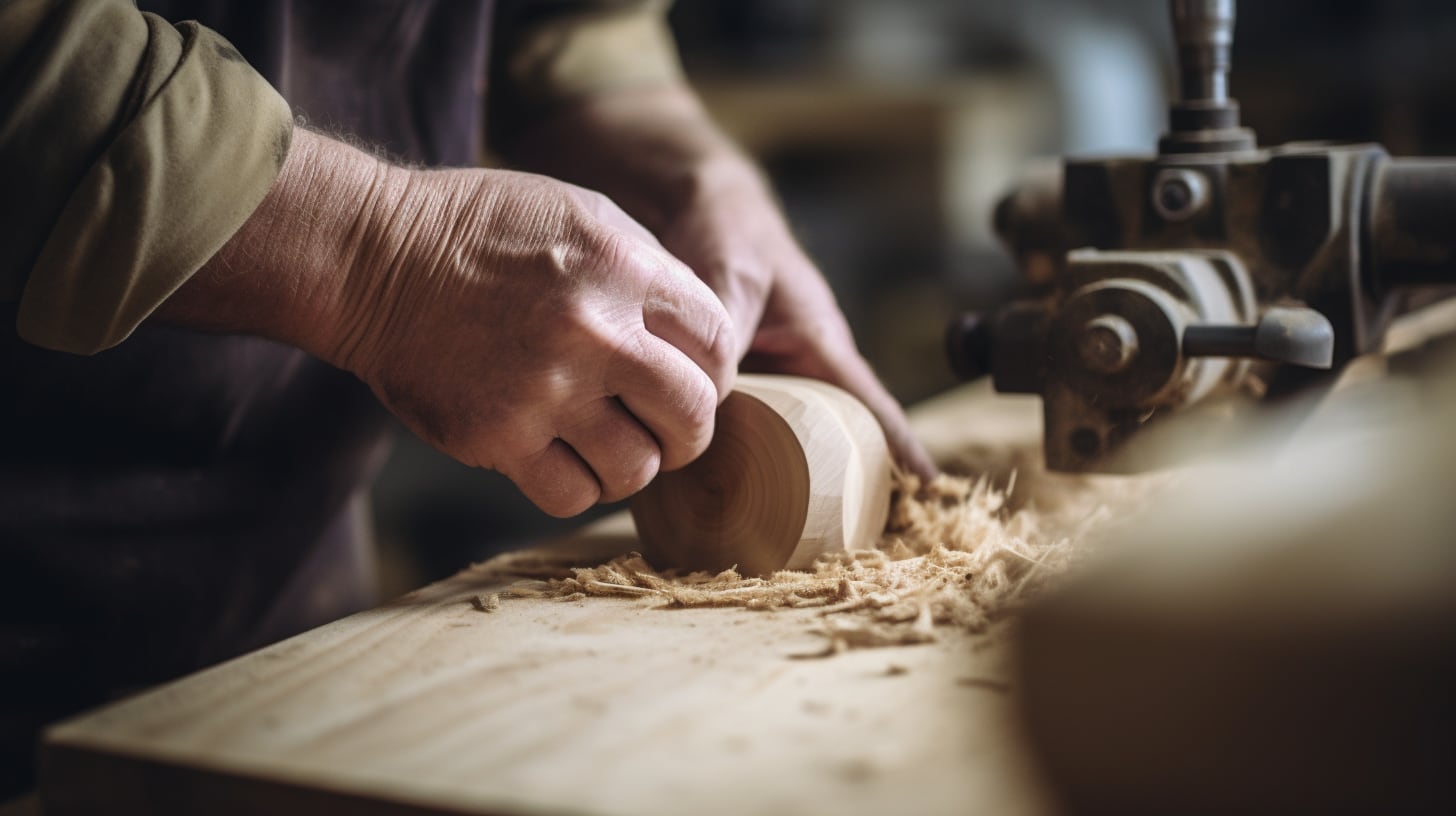 Detalle de las hábiles manos de un carpintero maestro trabajando la madera con destreza en su taller, un ejemplo del oficio y la artesanía en una pyme exitosa. (Imagen ilustrativa Infobae)