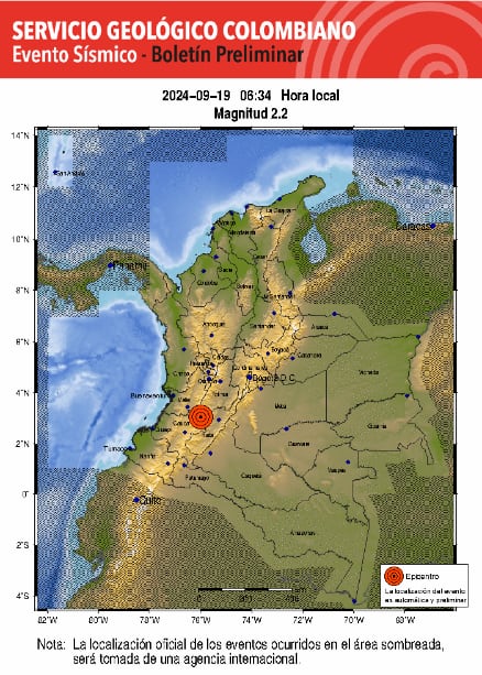 Servicio Geológico Colombiano registró un sismo de 2,2 en Planadas, Tolima - crédito SGC